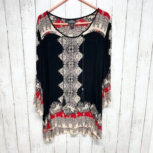 Angie Dress‎ Women's Small Plus Size Black Boho Printed Bell Sleeve Tunic Tribal